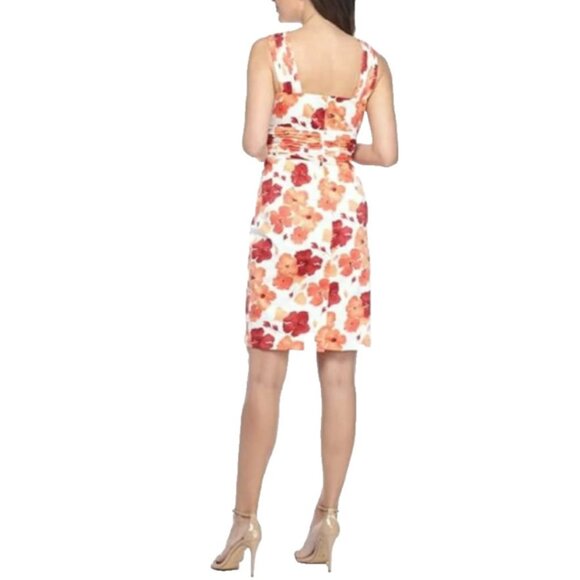 Adrianna Papell Dress Orange White Red 8 Stretch Sheath Sleeveless Floral Summer - Picture 5 of 9